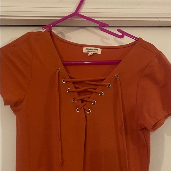 Heart Hips Rust Lace-Up Mini Dress - Picture 3 of 4